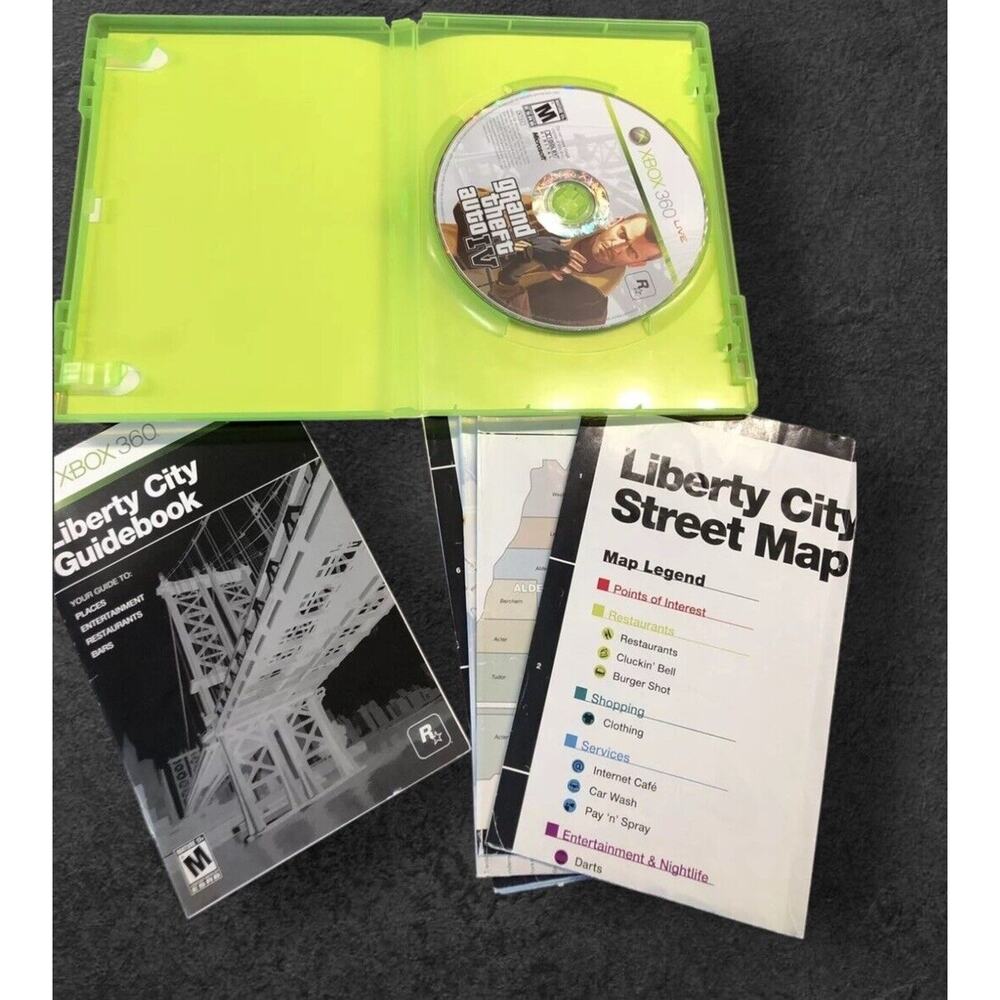 Grand Theft Auto IV (Xbox 360, 2008) Plus Guidebook & Map